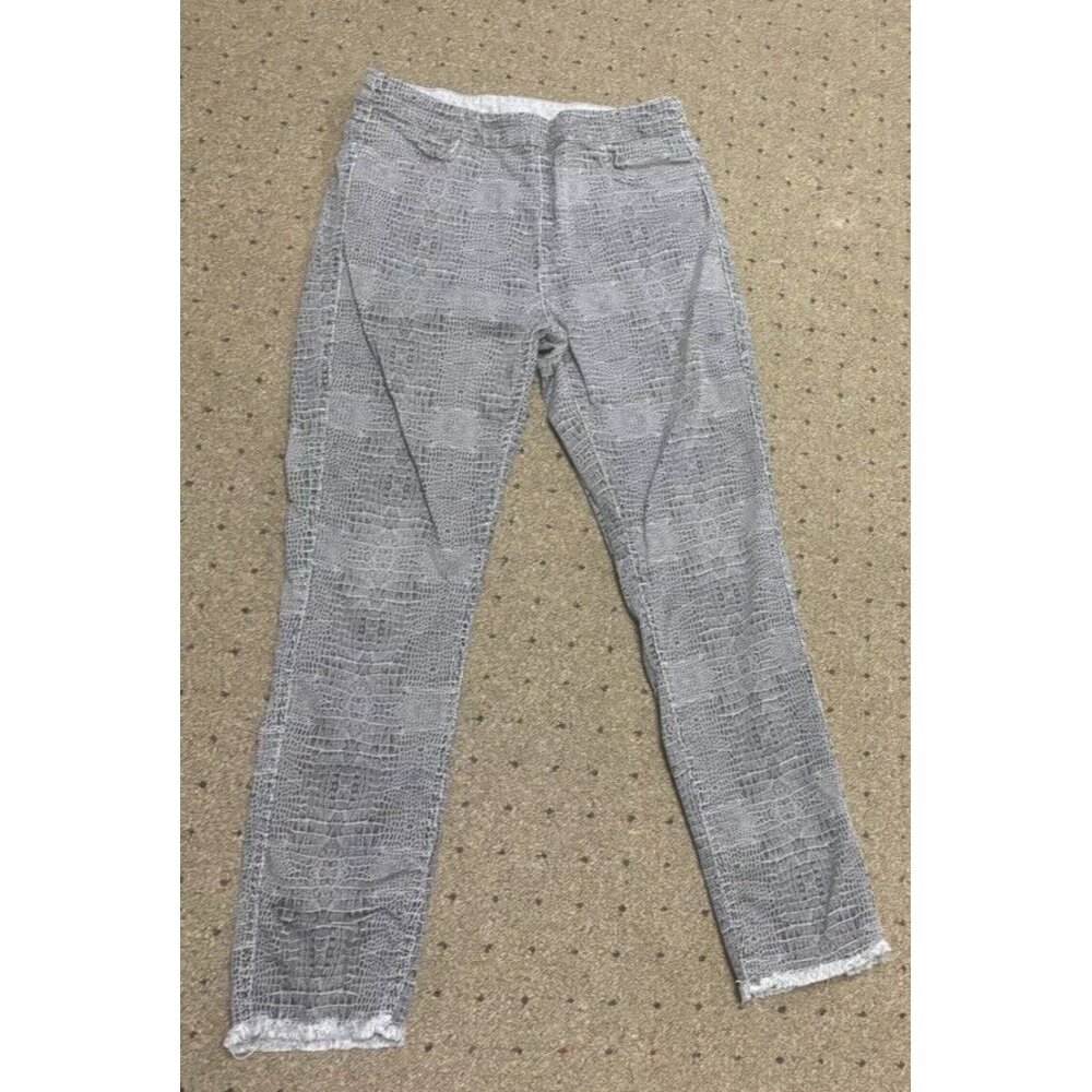 DG2 Diane Gilman Jeans Women Small Snake Print Reversible Skinny Pullon Raw Hem
